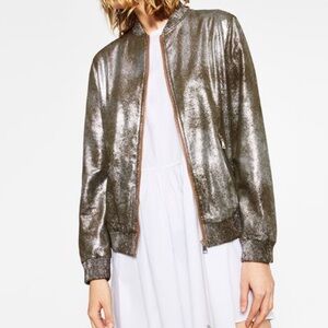 Zara Woman Shimmering Metallic Bomber Jacket, Size XS, Brand New